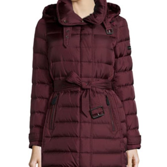 BURBERRY BRIT WINTERLEIGH BORDEAUX BURGUNDY DOWN PUFFER MID LENGTH COAT XS-S - Picture 11 of 11